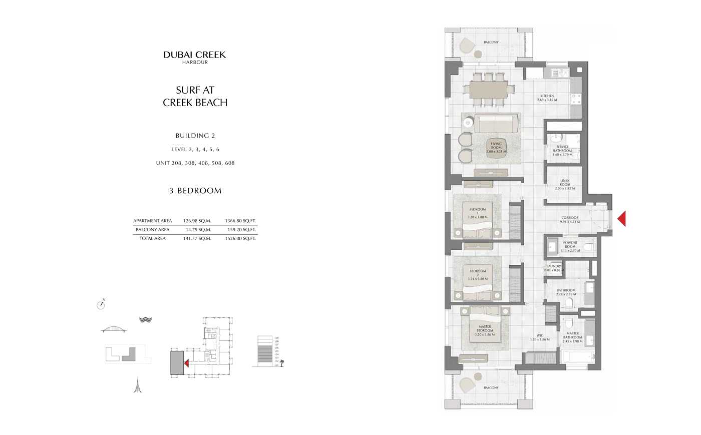 Building 2, 3 Bedroom Level 2, 3, 4, 5, 6, Size 1526 Sq Ft